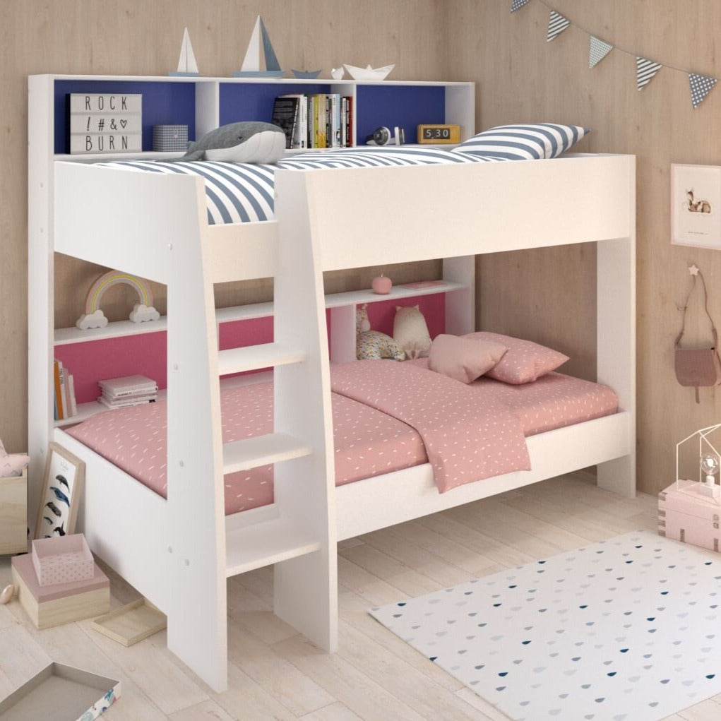 Tam Tam White Bunk Bed Pink & Blue Wide