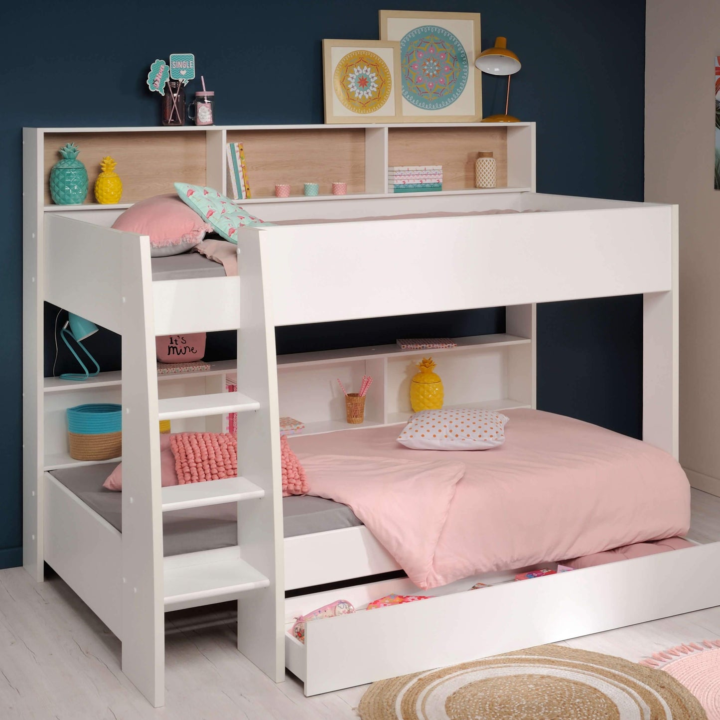 Tam Tam White Bunk Bed White & Oak With Drawers