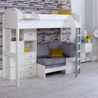 Layla High Sleeper Bed In White With Silver Sofa Chair Bed