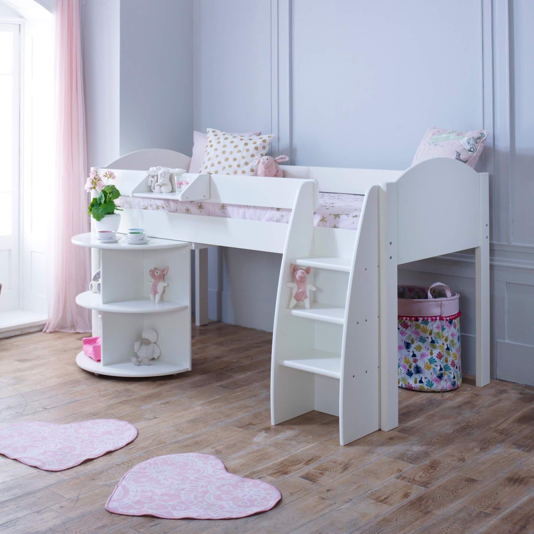 Lizzy Mid Sleeper Bed with Pull Out Desk In White In