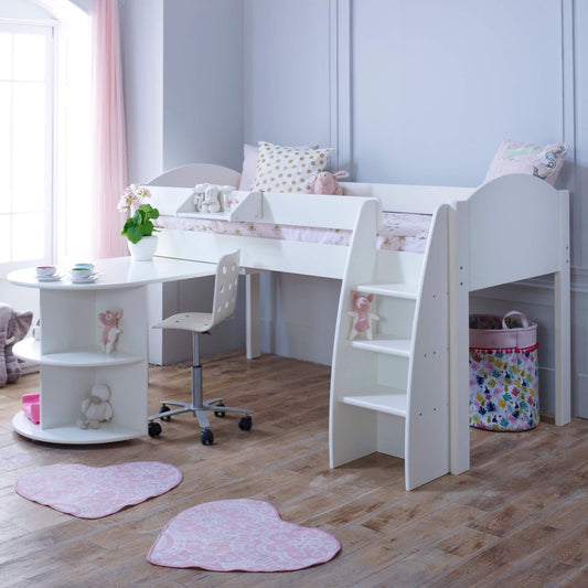 Eli Mid Sleeper Bed with Pull Out Desk In White Out