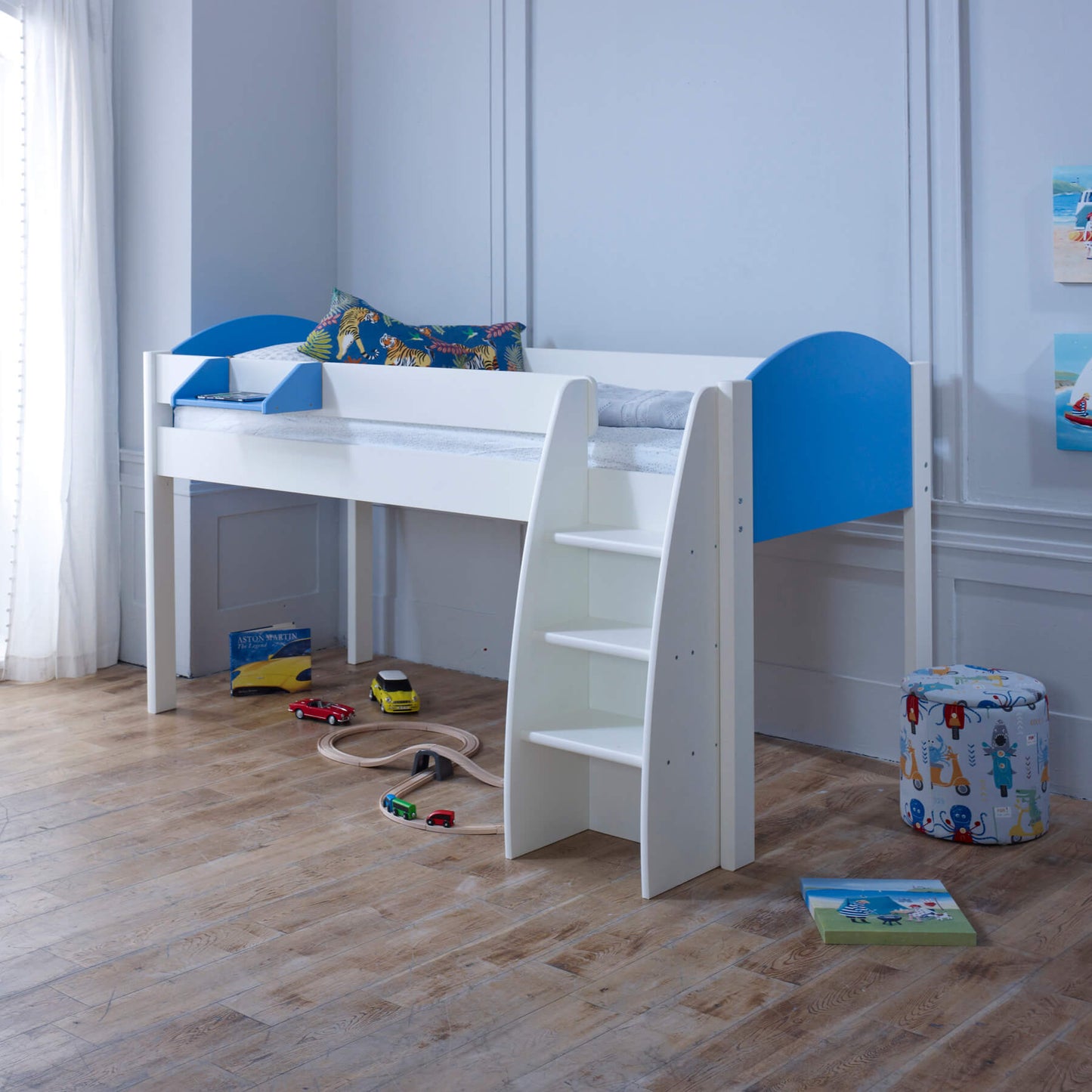 Marcus Mid Sleeper Bed with Customisable Bed Ends Sky Blue