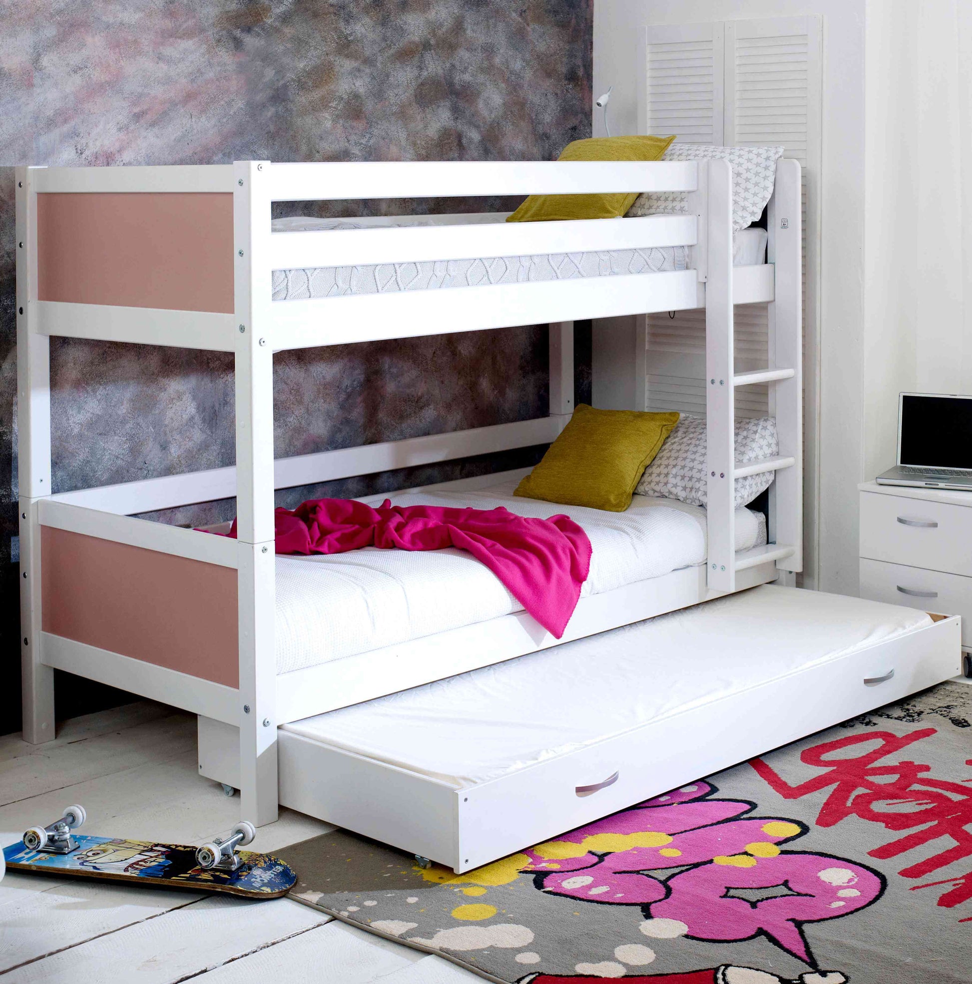 Nordic Bunk Bed with Trundle Bed Pink