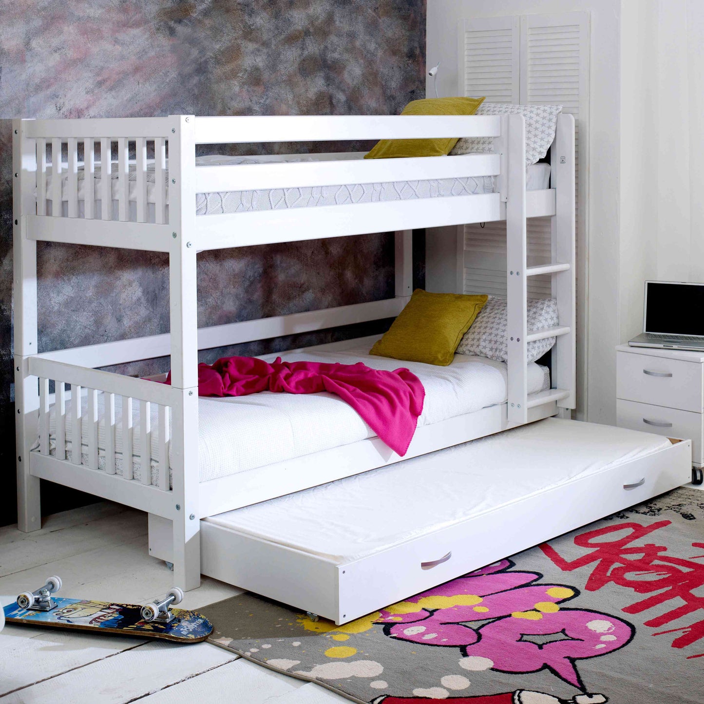 Nordic Bunk Bed with Trundle Bed Slatted