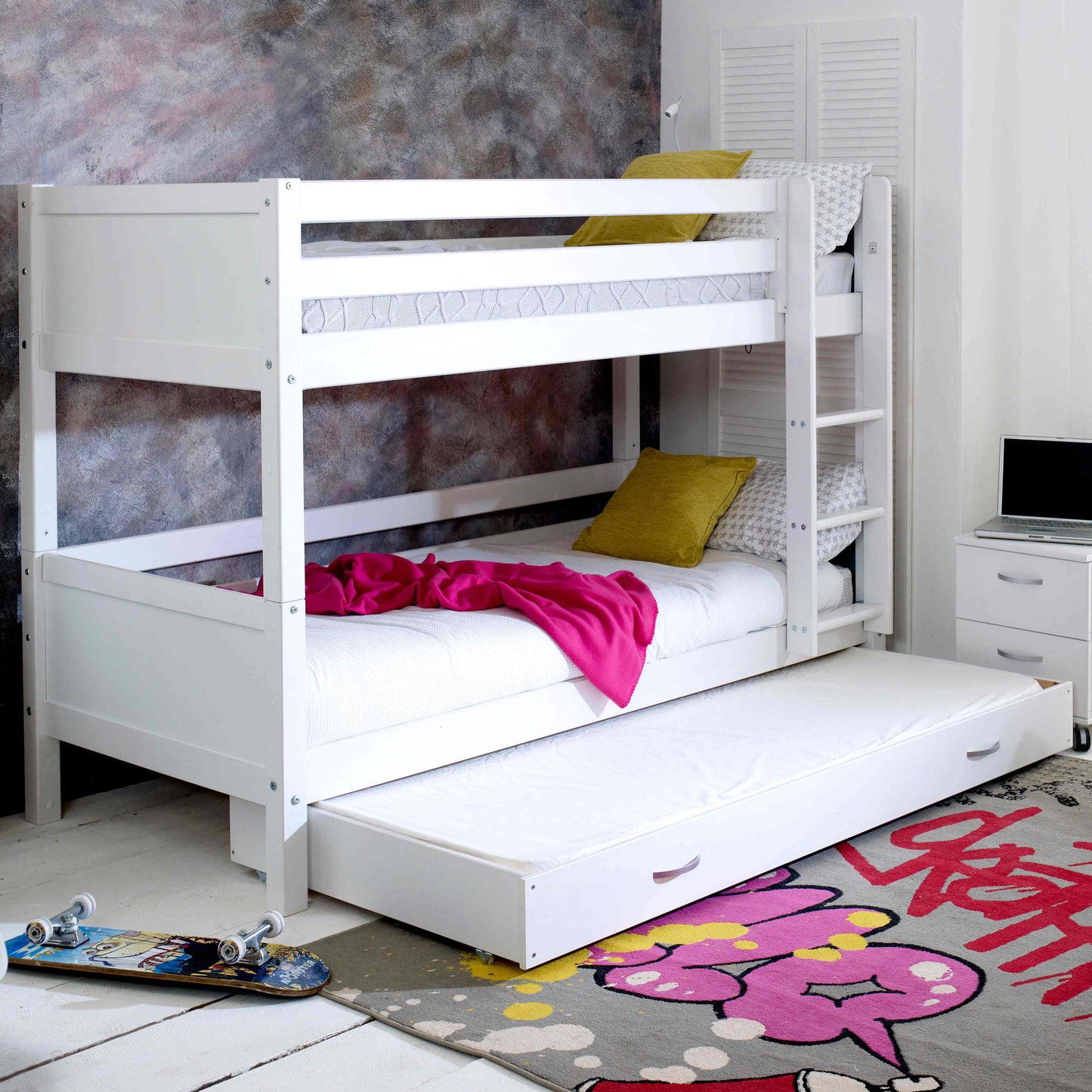 Nordic Bunk Bed Trundle Bed White