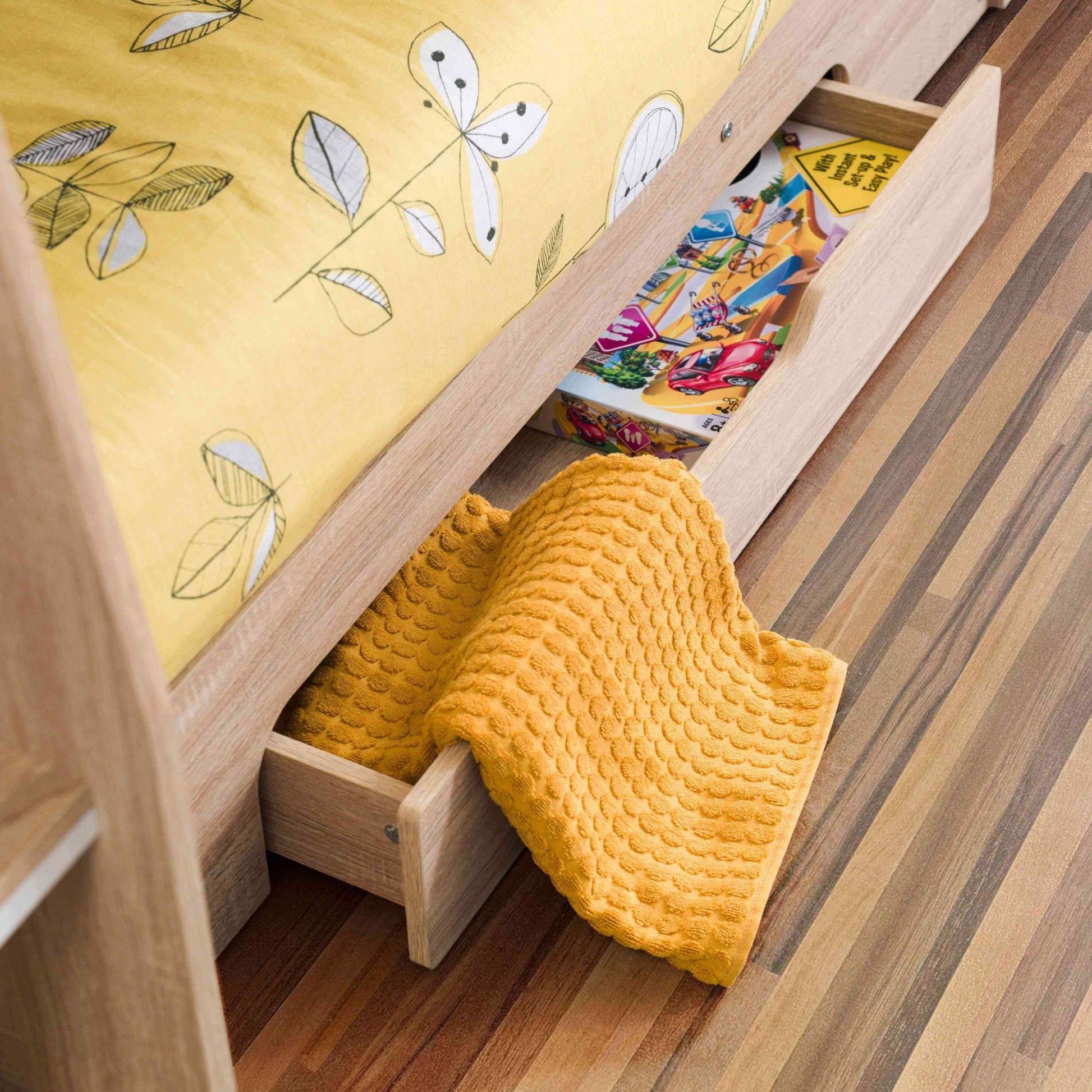Orion bunk bed in oak underbed storage drawers