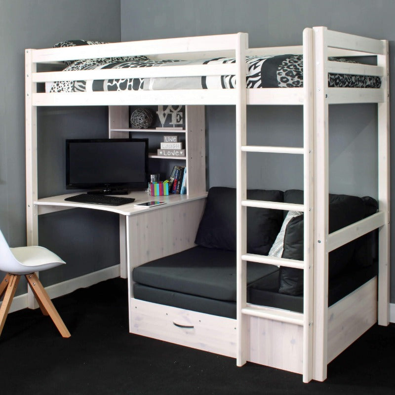 Thuka Hit High Sleeper with desk and black chair bed extended