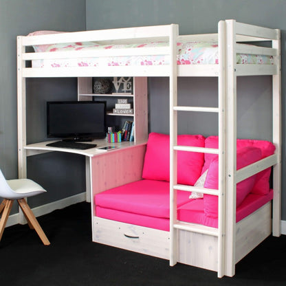 Thuka Hit High Sleeper with desk and pink chair bed