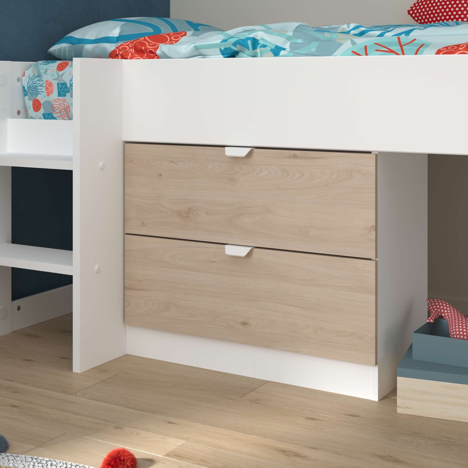Tobo Mid Sleeper Bed with Slide & Drawers In Boys Room With Drawers