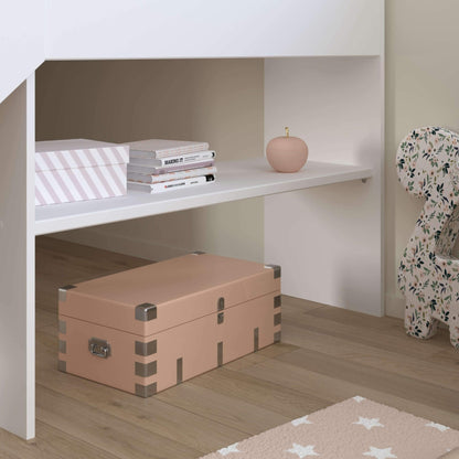 Tobo Mid Sleeper Bed with Slide & Drawers In Girls Room With Shelves