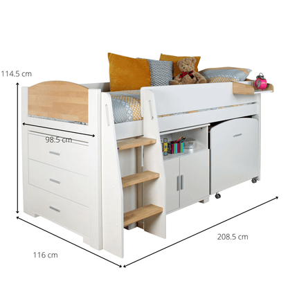 Urban Birch Midsleeper Bed with Pull Out Desk & Storage Dimensions