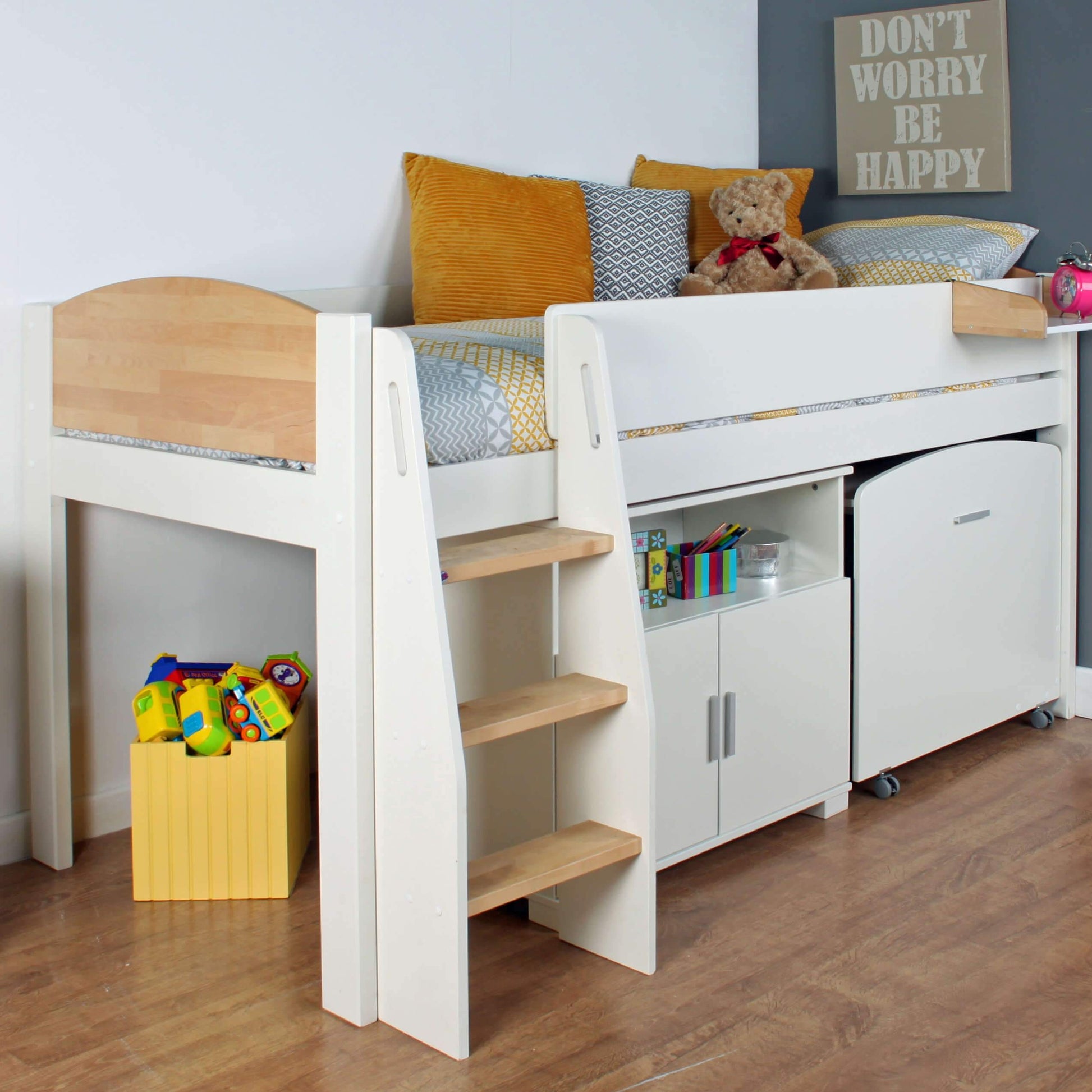 Urban Birch Midsleeper Bed with Pull Out Desk
