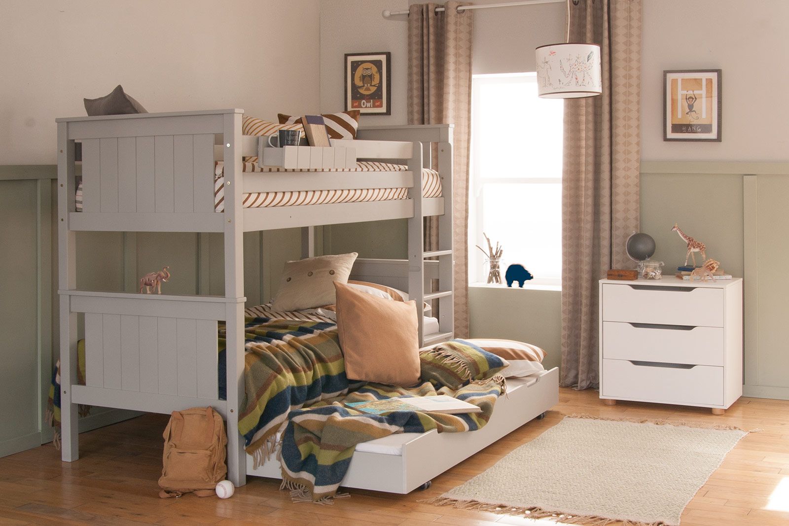 classic bunk bed trundle sleepover bed dove grey