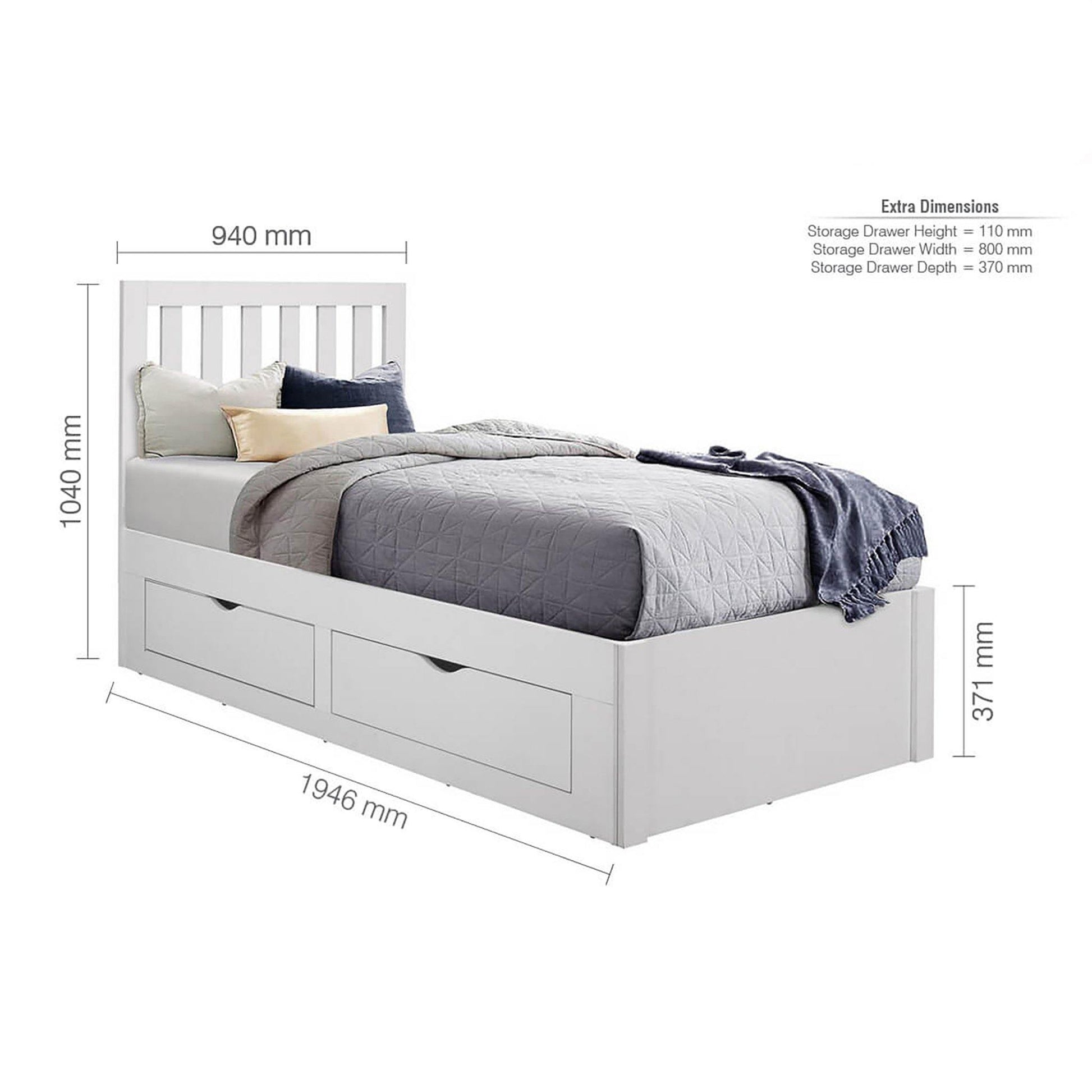 daisy single bed with drawers dimensions