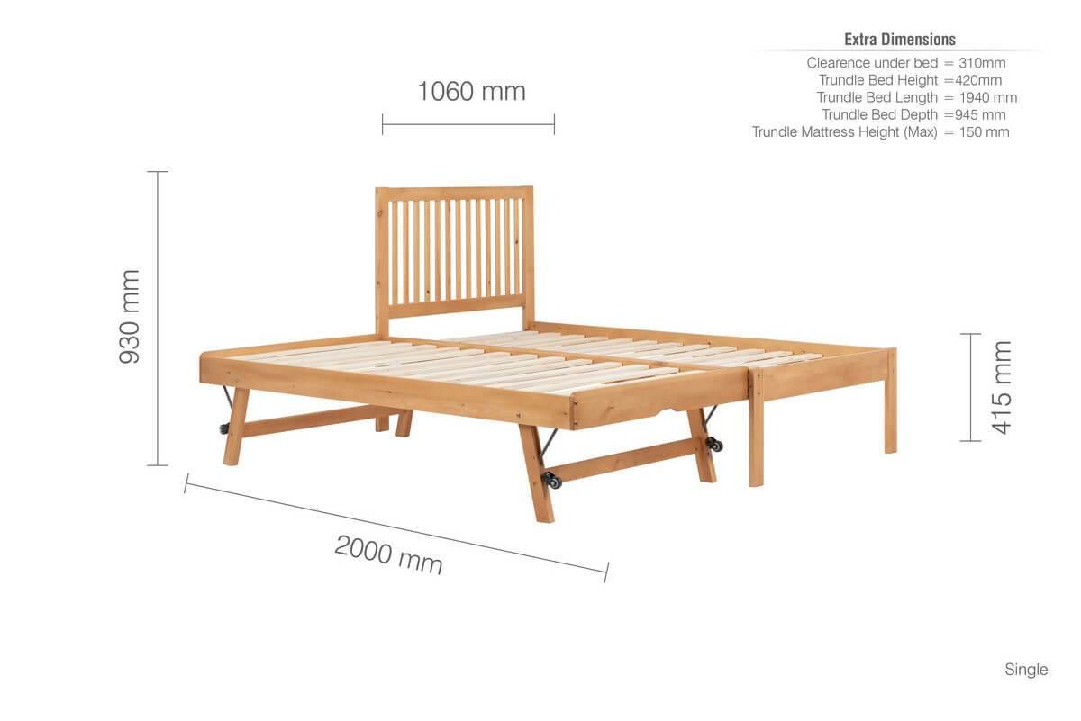 finely single bed with trundle pine dimensions