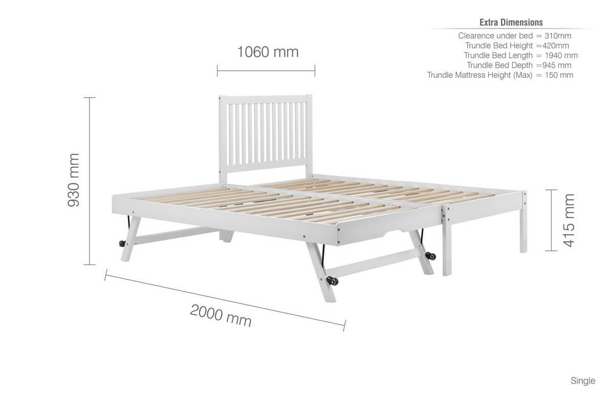 finely single bed with trundle white dimensions