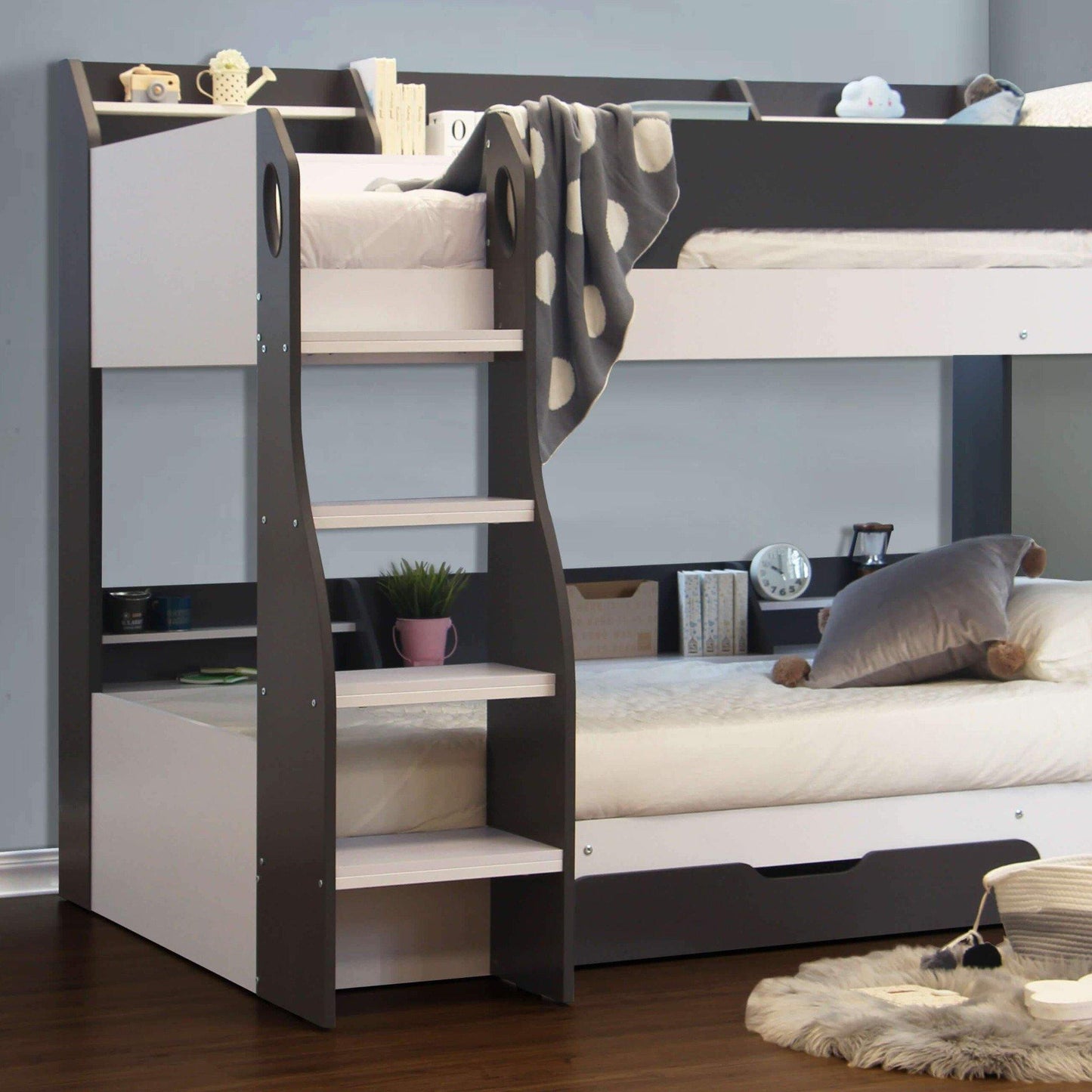 Flick Bunk Bed with Storage Drawer & Shelves - Millie & Jones