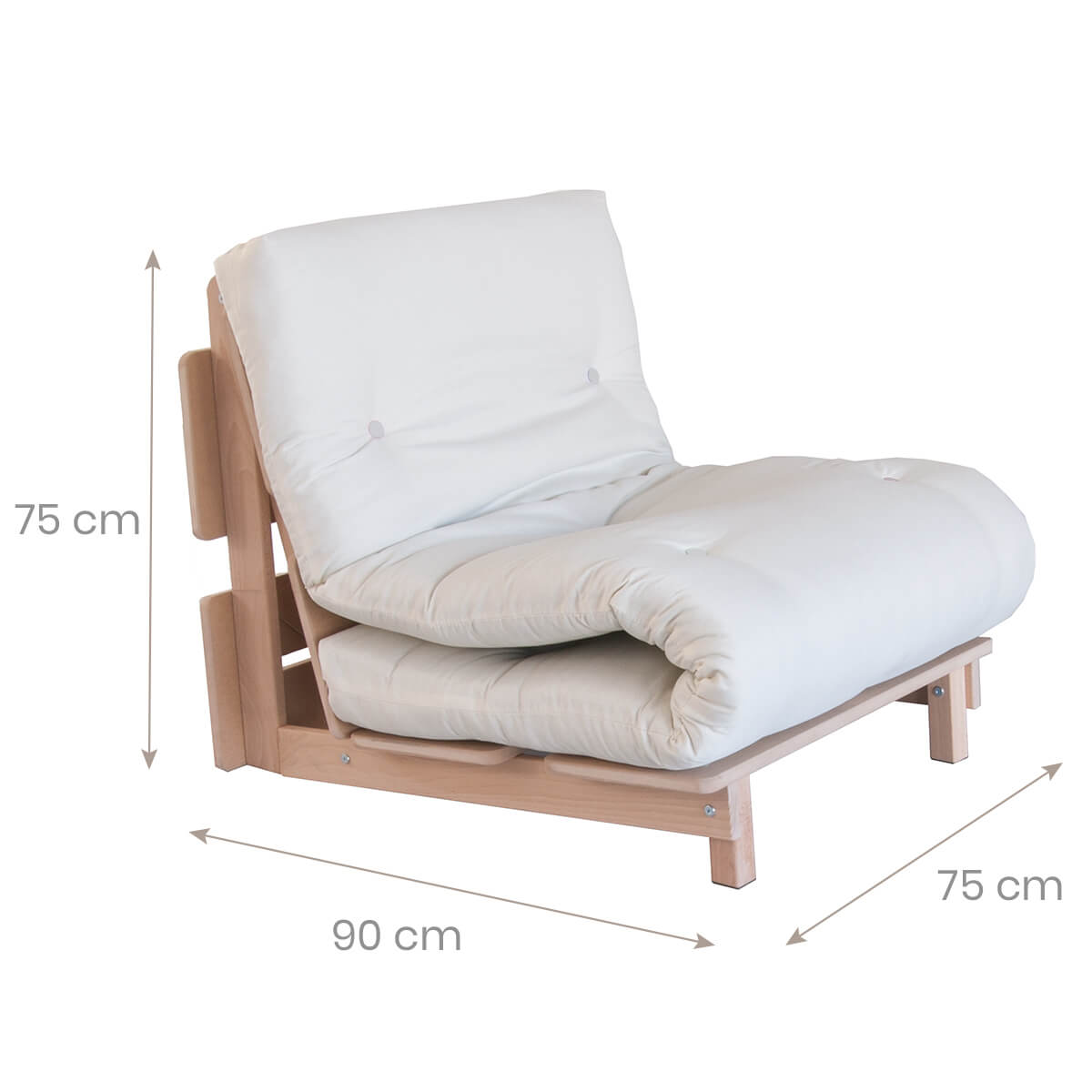 white futon chair bed dimensions