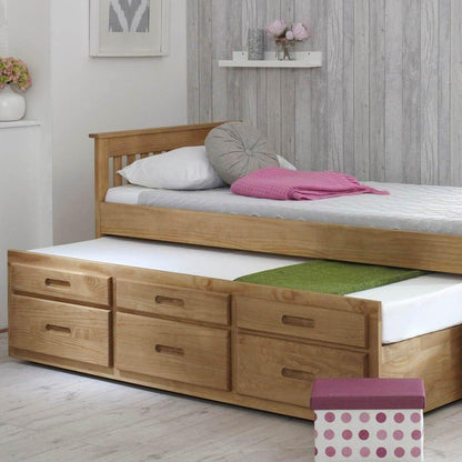leo single bed with trundle pine trundle open