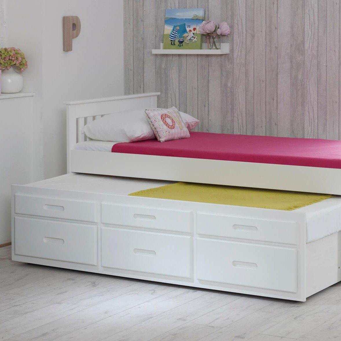 leo single bed with trundle white trundle open