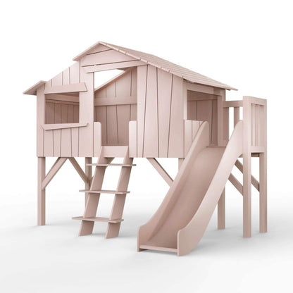 Mathy by bols treehouse bed with platform and slide winter pink