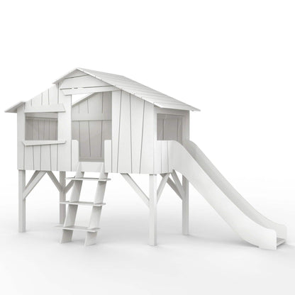 Mathy by bols treehouse bed with slide pearl grey