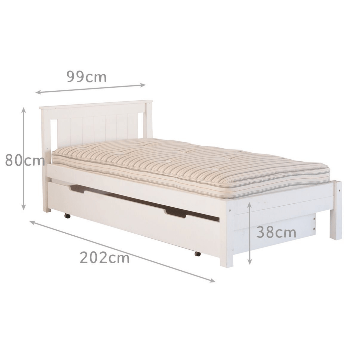 Poppy Classic Beech White Single Bed with Trundle Guest Bed Dimensions