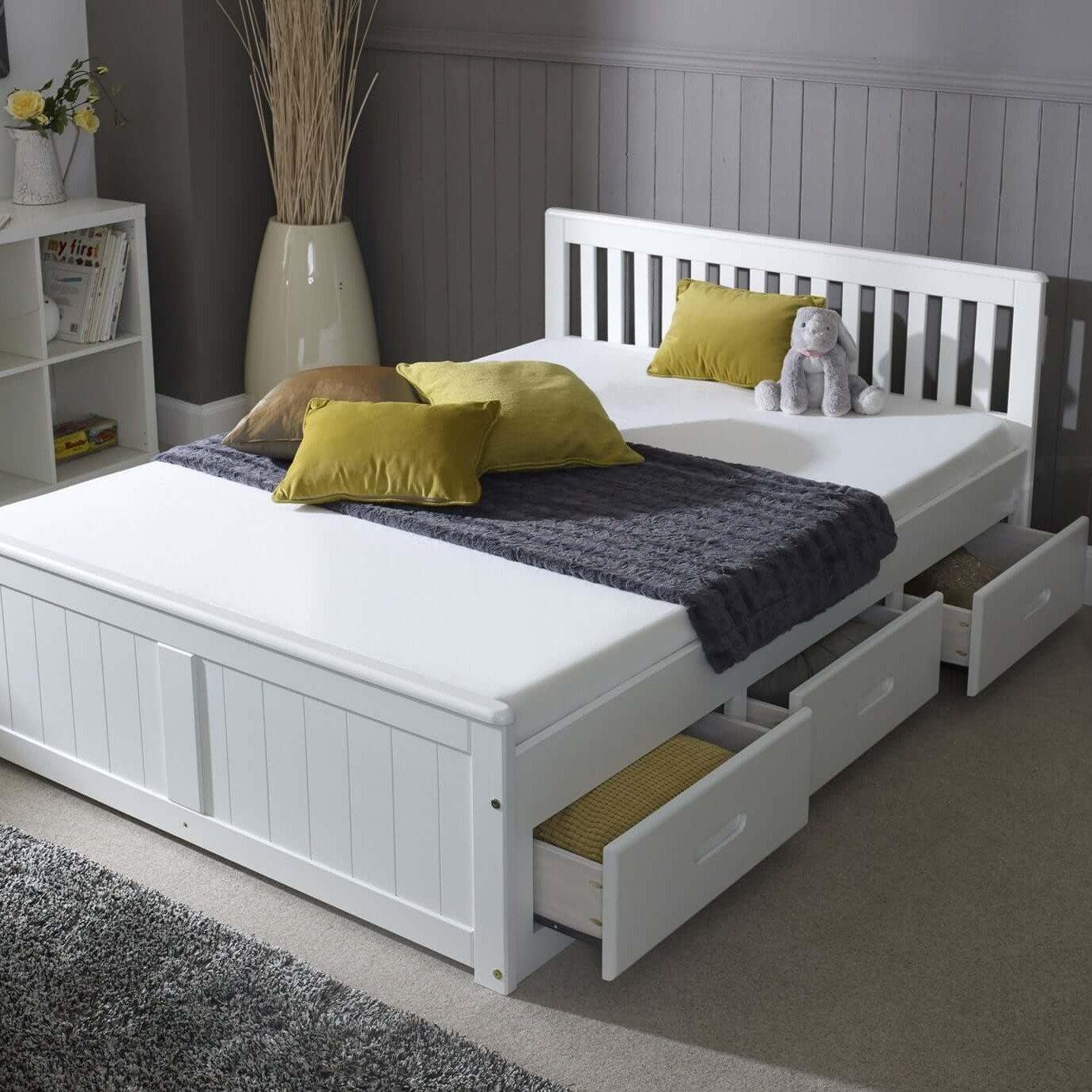 ruby double bed with storage white drawers open