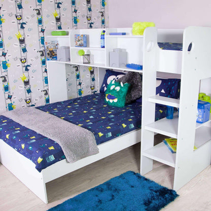 wizard l shaped triple bunk bed with monster sheets